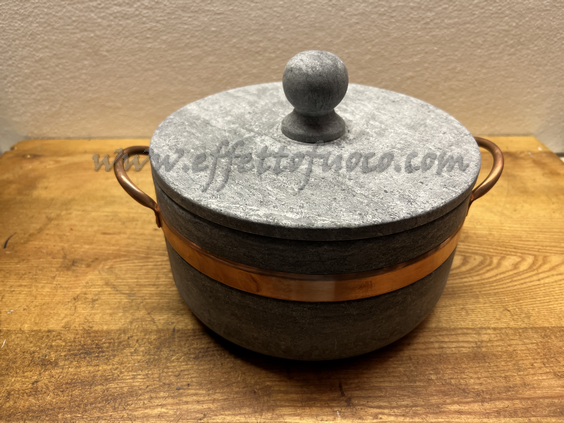 Pentola con coperchio pietra ollare - Effetto fuoco - Ricambi per stufe a pellet e legna Piazzetta e Superior